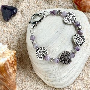 Genuine Amethyst and Heart Beaded Bracelet - Whole Heart of the Earth